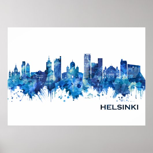 Helsinki Finland Skyline Blue Poster (Voorkant)