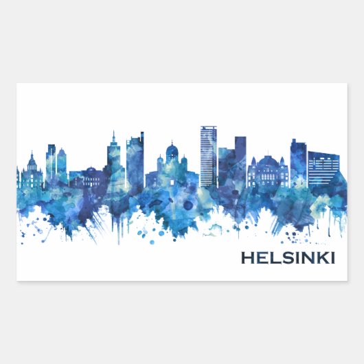 Helsinki Finland Skyline Blue Rechthoekige Sticker (Voorkant)