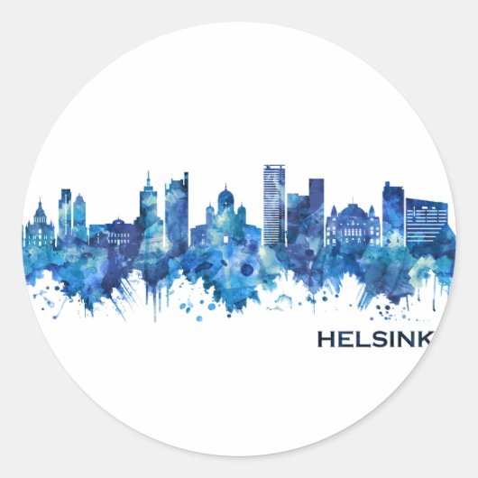 Helsinki Finland Skyline Blue Ronde Sticker (Voorkant)