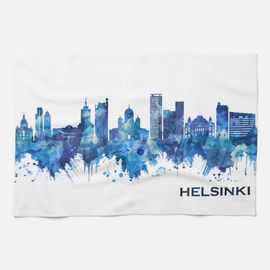 Helsinki Finland Skyline Blue Theedoek (Horizontaal)