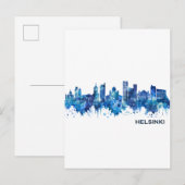 Helsinki Finland Skyline Blue Uitnodiging Briefkaart (Voorkant / Achterkant)