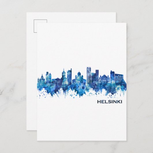 Helsinki Finland Skyline Blue Uitnodiging Briefkaart (Voorkant / Achterkant)