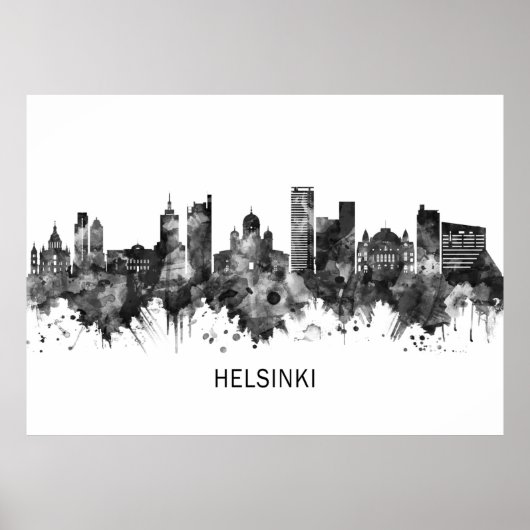 Helsinki Finland Skyline BW Poster (Voorkant)