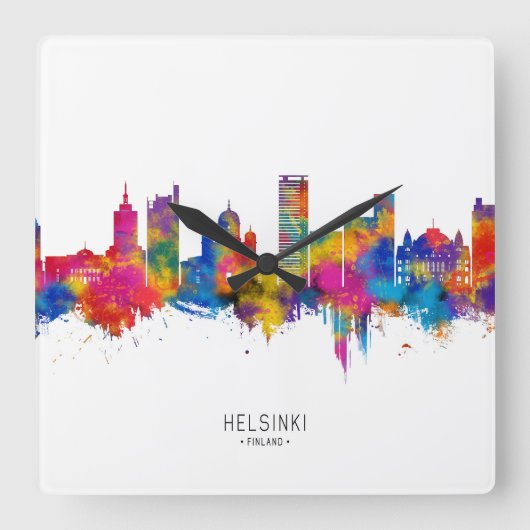 Helsinki Finland Skyline Vierkante Klok (Voorkant)