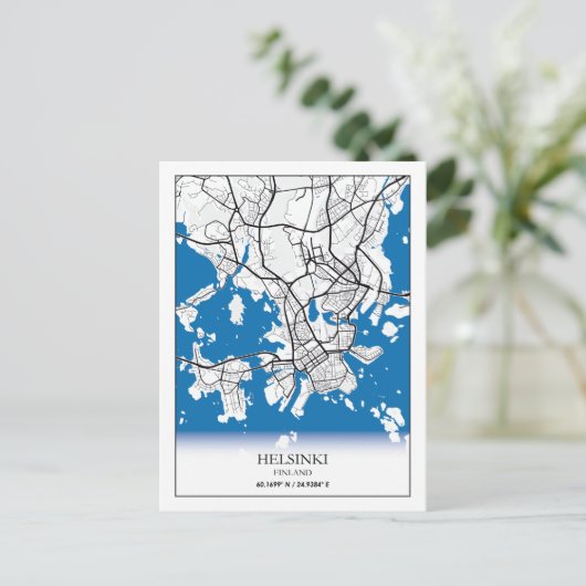 Helsinki Finland: Stadskaartcoördinaten reizen Briefkaart (Staand voorkant)