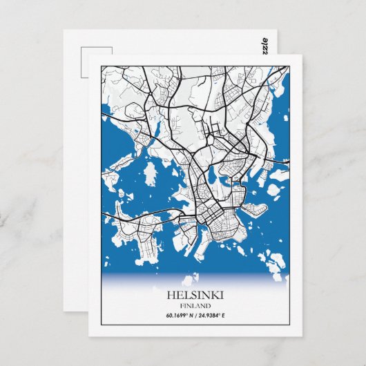 Helsinki Finland: Stadskaartcoördinaten reizen Briefkaart (Voorkant / Achterkant)