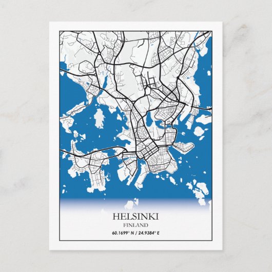 Helsinki Finland: Stadskaartcoördinaten reizen Briefkaart (Voorkant)