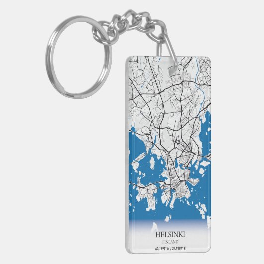 Helsinki Finland: Stadskaartcoördinaten reizen Sleutelhanger (Voorkant Links)