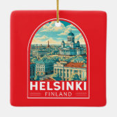Helsinki Finland Travel Art Emblem Keramisch Ornament (Achterkant)