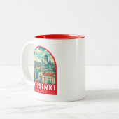 Helsinki Finland Travel Art Emblem Tweekleurige Koffiemok (Voorkant links)