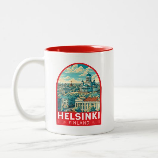Helsinki Finland Travel Art Emblem Tweekleurige Koffiemok (Links)