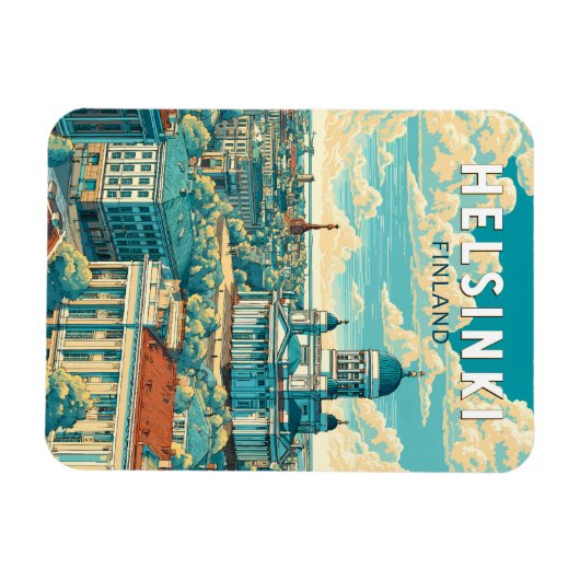Helsinki Finland Travel Art Vintage Magneet (Horizontaal)