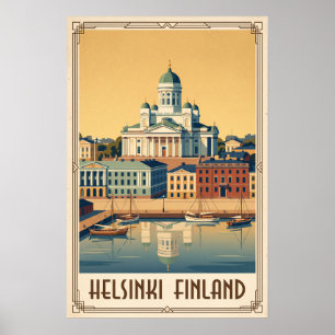 Helsinki Finland Vintage Kathedraal Illustratie Poster