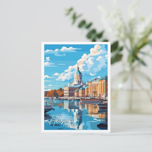Helsinki Finland vintage reisillustratie Briefkaart (Staand voorkant)