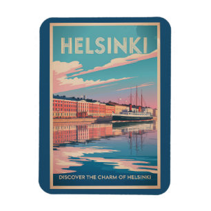 Helsinki Finland Waterfront Reis Kunst Vintage Magneet
