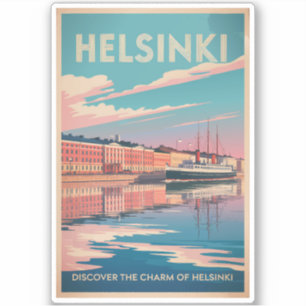 Helsinki Finland Waterfront Reis Kunst Vintage Sticker