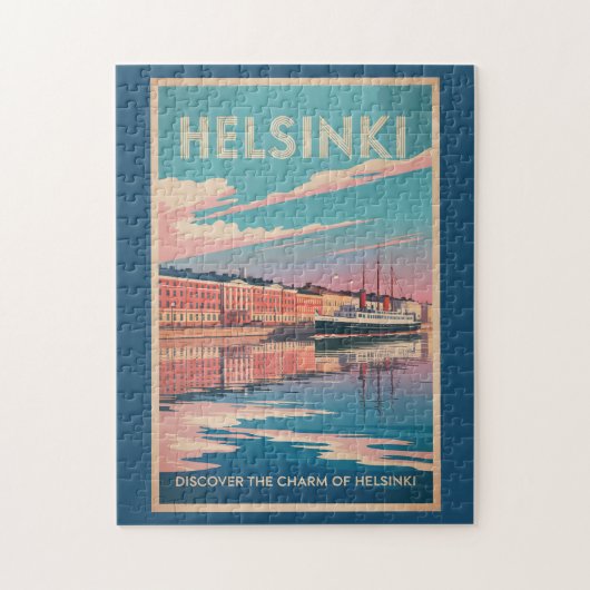 Helsinki Finland Waterfront Travel Art Vintage Legpuzzel (Verticaal)