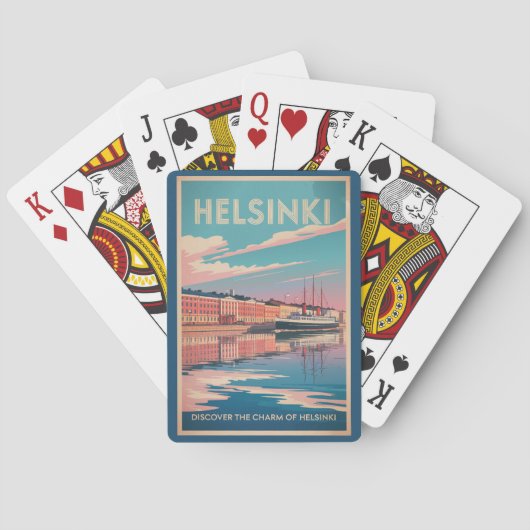 Helsinki Finland Waterfront Travel Art Vintage Pokerkaarten (Achterkant)