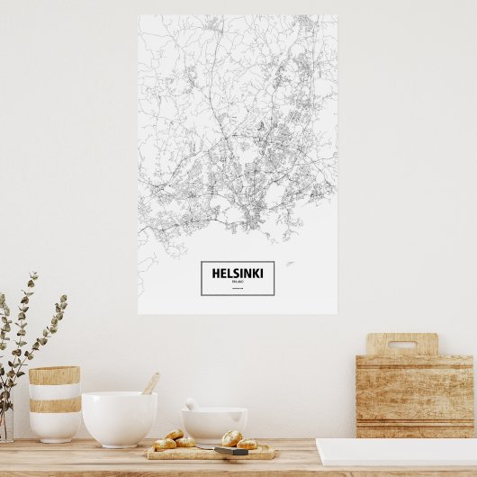 Helsinki, Finland (zwart op wit) Poster (Keuken)