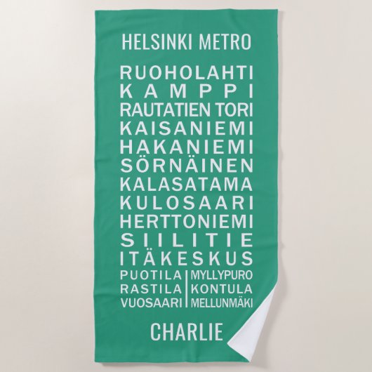 Helsinki Metro Stations aangepaste naam & kleur Strandlaken (Voorkant)