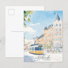 Helsinki Noorwegen Gouache Schilderillustratie Rei Briefkaart