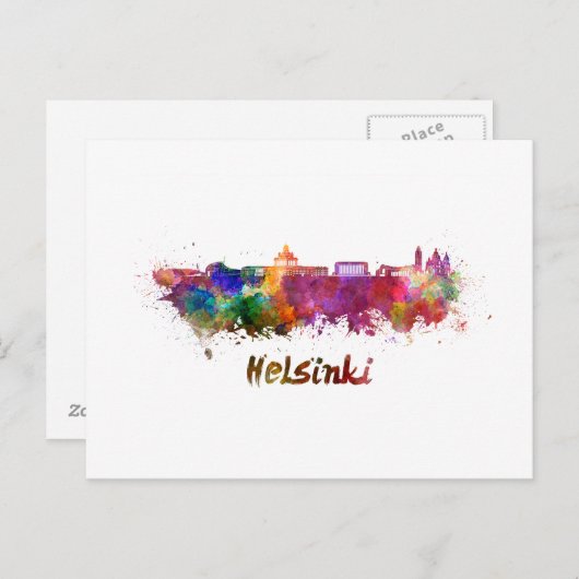 Helsinki skyline in watercolor briefkaart (Voorkant / Achterkant)