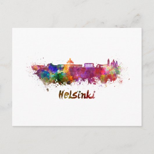 Helsinki skyline in watercolor briefkaart (Voorkant)
