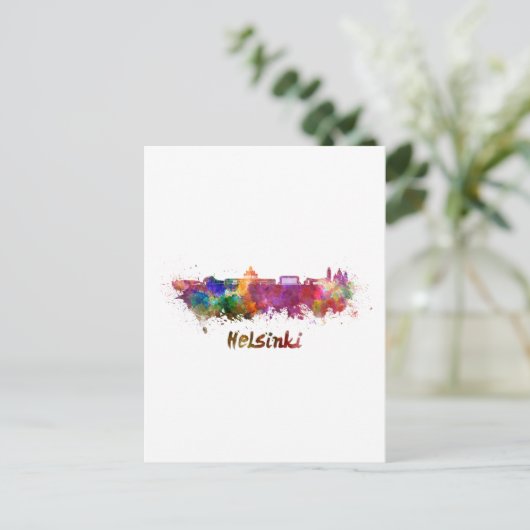Helsinki-skyline in waterverf briefkaart (Staand voorkant)