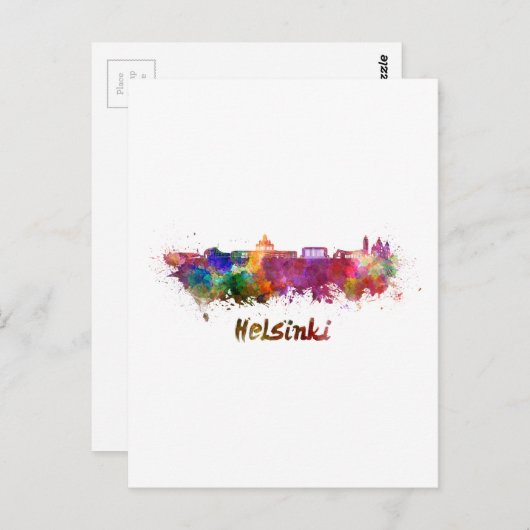 Helsinki-skyline in waterverf briefkaart (Voorkant / Achterkant)