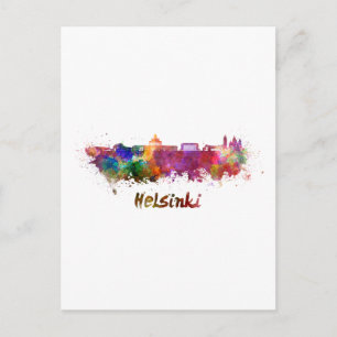 Helsinki-skyline in waterverf briefkaart