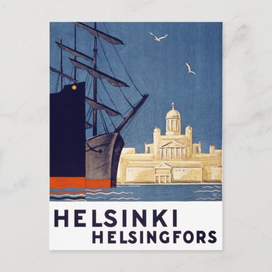 Helsinki Vintage Travel Poster teruggezet Briefkaart (Voorkant)