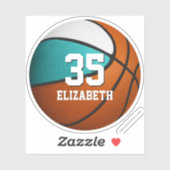 Helturquoise witte meisjes basketbal sticker (Vel)