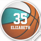 Helturquoise witte meisjes basketbal sticker (Voorkant)