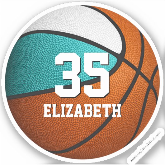 Helturquoise witte meisjes basketbal sticker (Voorkant)