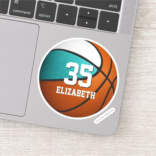 Helturquoise witte meisjes basketbal sticker (Detail)