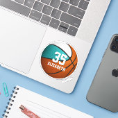 Helturquoise witte meisjes basketbal sticker (Laptop met iPhone)
