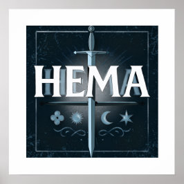 HEMA Medieval Sword Emblem – Blue Graffiti Style Poster