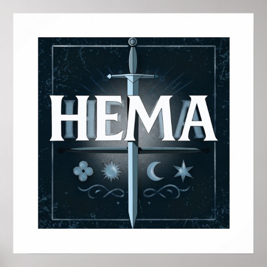 HEMA Middeleeuws Zwaard Embleem – Blauwe Graffiti Poster (Voorkant)