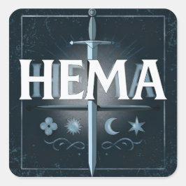 HEMA Middeleeuws Zwaard Embleem – Blauwe Graffiti  Vierkante Sticker