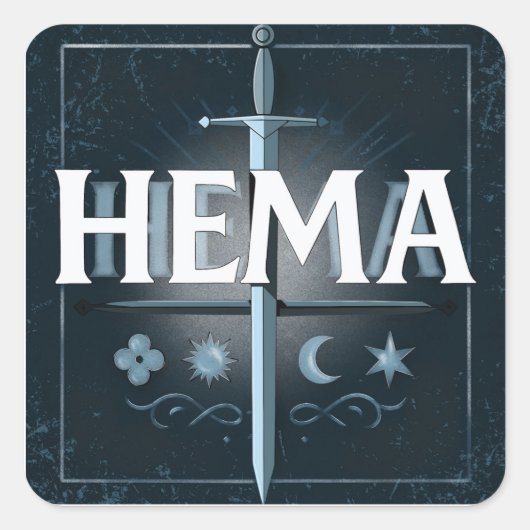 HEMA Middeleeuws Zwaard Embleem – Blauwe Graffiti Vierkante Sticker (Voorkant)