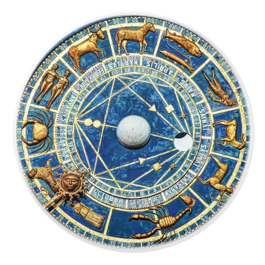 Hemel Blauw & Goud Zodiac Wheel Astrologie Tekenen Keramische Knop (Voorkant)