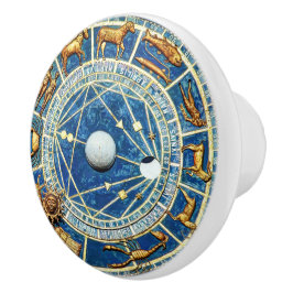 Hemel Blauw & Goud Zodiac Wheel Astrologie Tekenen Keramische Knop