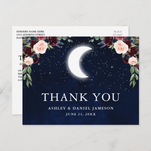 Hemel Bruiloft Himmels L maan sterren Dank je Briefkaart (Voorkant / Achterkant)