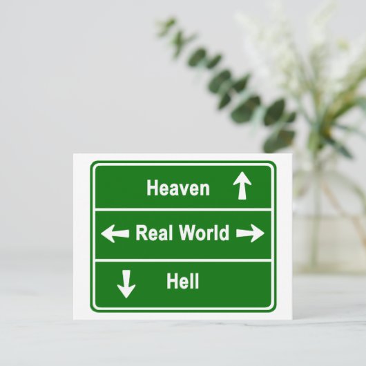 Hemel, echte wereld of hel briefkaart (Staand voorkant)
