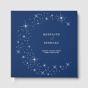 Hemel Elegant Trouwmaan Donkerblauwe Monogram Gastenboek