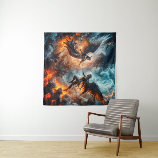 Hemel en hel confrontatie epische scène wandkleed (In Situ (horizontaal))