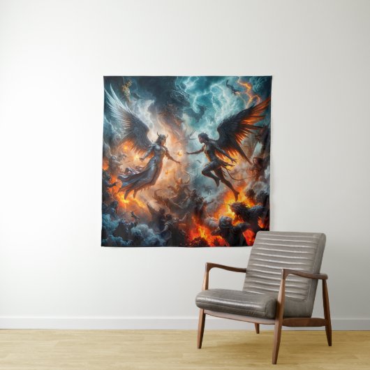 Hemel en hel confrontatie epische scène wandkleed (In situ)