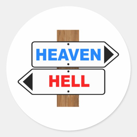 Hemel en Hel Richting Teken Ronde Sticker (Voorkant)