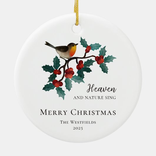 Hemel en Natuur zingen vogeltje tijdens Holly Chri Keramisch Ornament (Achterkant)