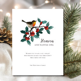 Hemel en Natuur Zingen Winter Vogel Hulst Kerstmis Feestdagenkaart